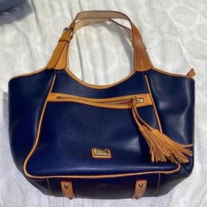 Dooney & Bourke Navy Blue Saffiano & Vachetta Leather MADDIE Satchel Handbag